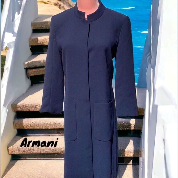 A/X ARMANI EXCHANGE NAVY BLUE LONG COAT JACKET MEDIUM - Picture 1 of 8